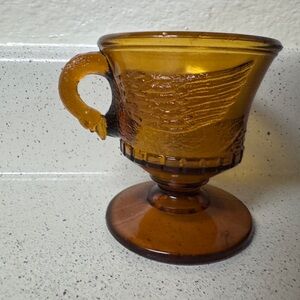 Vintage Amber Glass Swan  Handle Cup